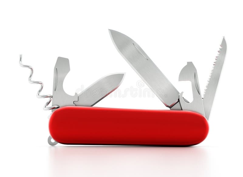 Generiska swiss-kniv isolerad på vit bakgrund 3d-illustration stock illustrationer