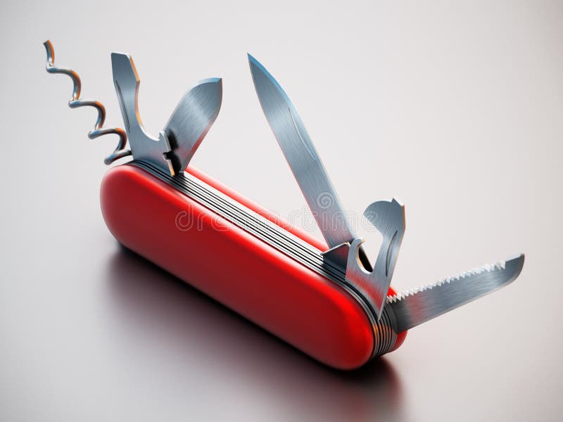 Generiska swiss-kniv isolerad på vit bakgrund 3d-illustration vektor illustrationer