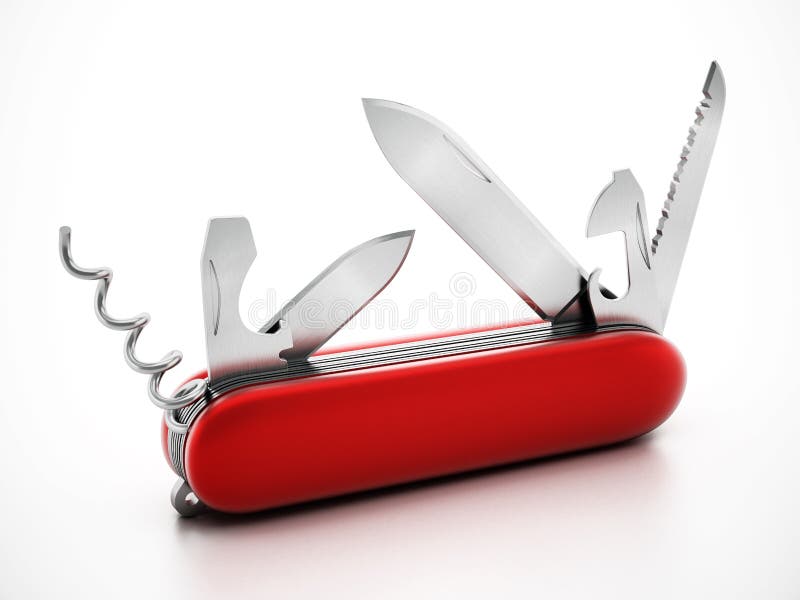 Generiska swiss-kniv isolerad på vit bakgrund 3d-illustration vektor illustrationer