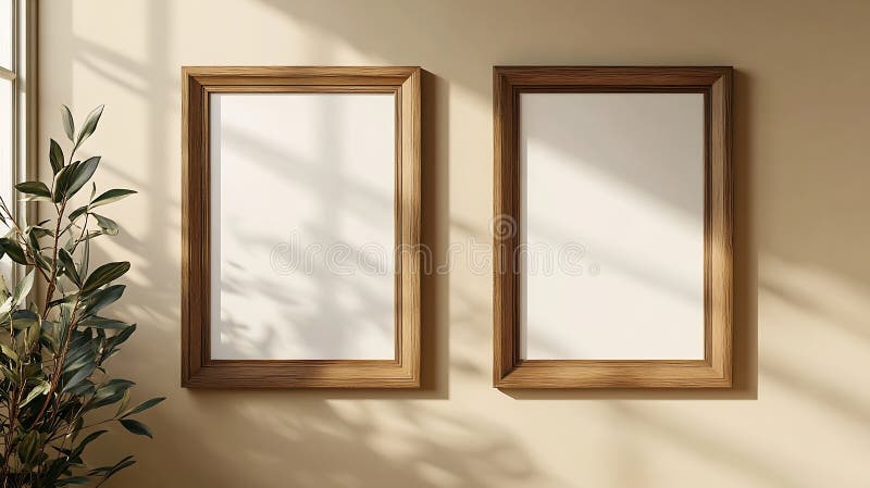 Generös ram av trä på affärskoncept med beige wall-mockup. stock illustrationer