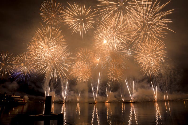 Geneva Switzerland Fireworks on the Lake Stock Image Image of europe