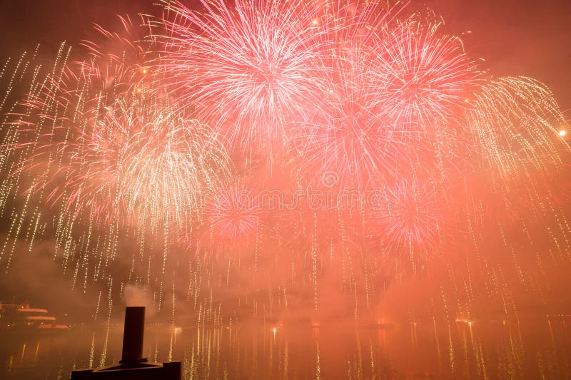 Geneva Switzerland Fireworks on the Lake Stock Image Image of