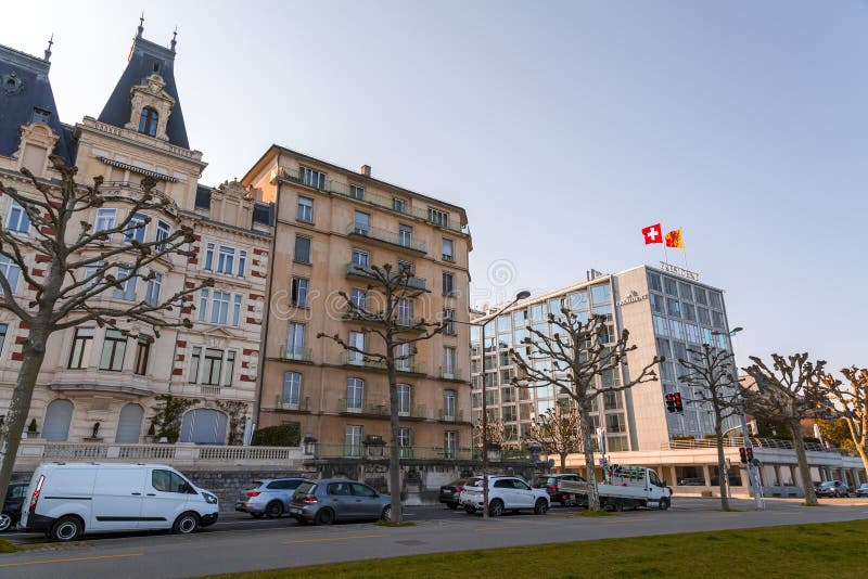 Facade of the President Hotel in Geneva, Switzerland Editorial Stock