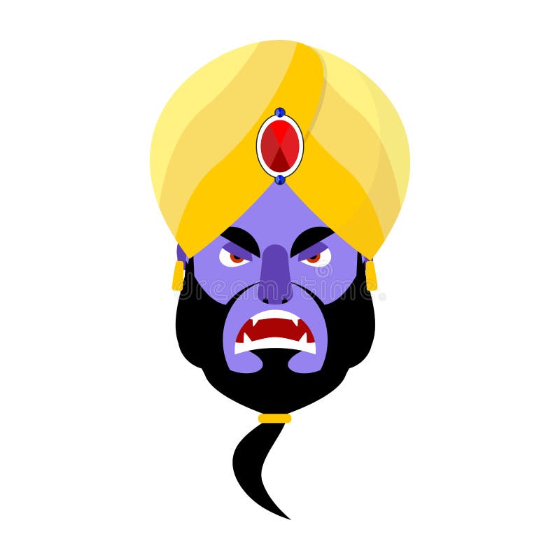 Genie angry Emoji. Magic ghost Aggressive emotion. Arabic magic