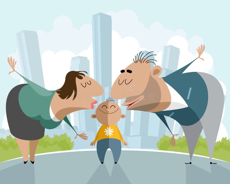 Genitori che baciano un bambino illustrazione vettoriale Genitori che baciano un bambino illustrazione vettoriale
