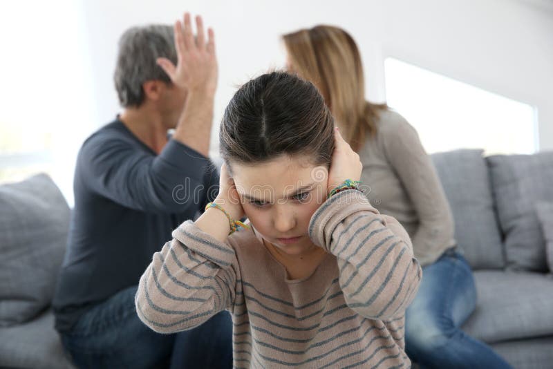 Parents fighting and daughter being upset. Parents fighting and daughter being upset