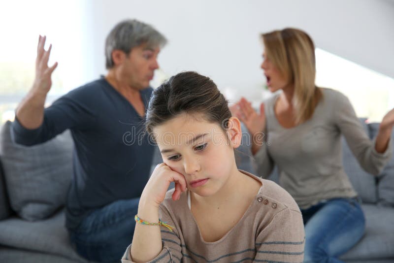 Parents fighting and daughter being upset. Parents fighting and daughter being upset