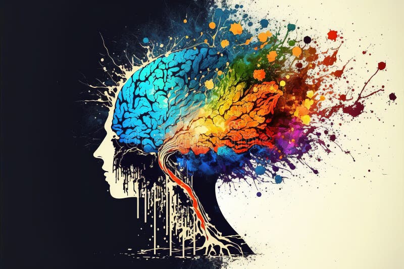 A Genius Human Brain Abstract Painting Art with Creative Watercolor ...