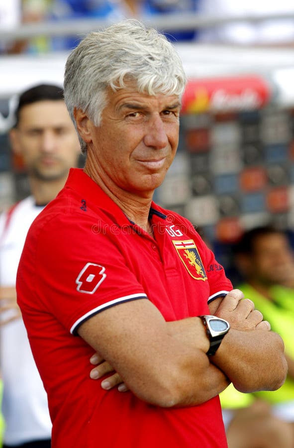 Genoa CFC manager Gian Piero Gasperini during a friendly match against RCD Espanyol at the Estadi Cornella on August 17, 2014 in Barcelona, Spain