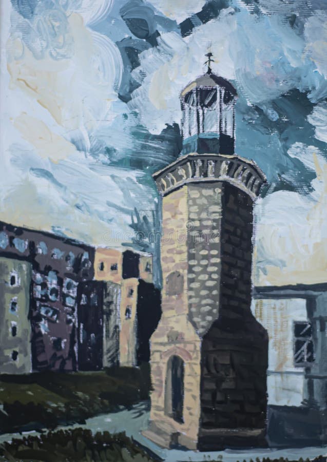 Genoese lighthouse from Constanta port, at sunset. vector illustration Genoese lighthouse from Constanta port, at sunset. vector illustration