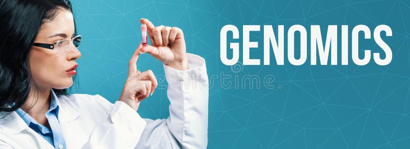 Genomics Theme with a doctor holding a laboratory vial