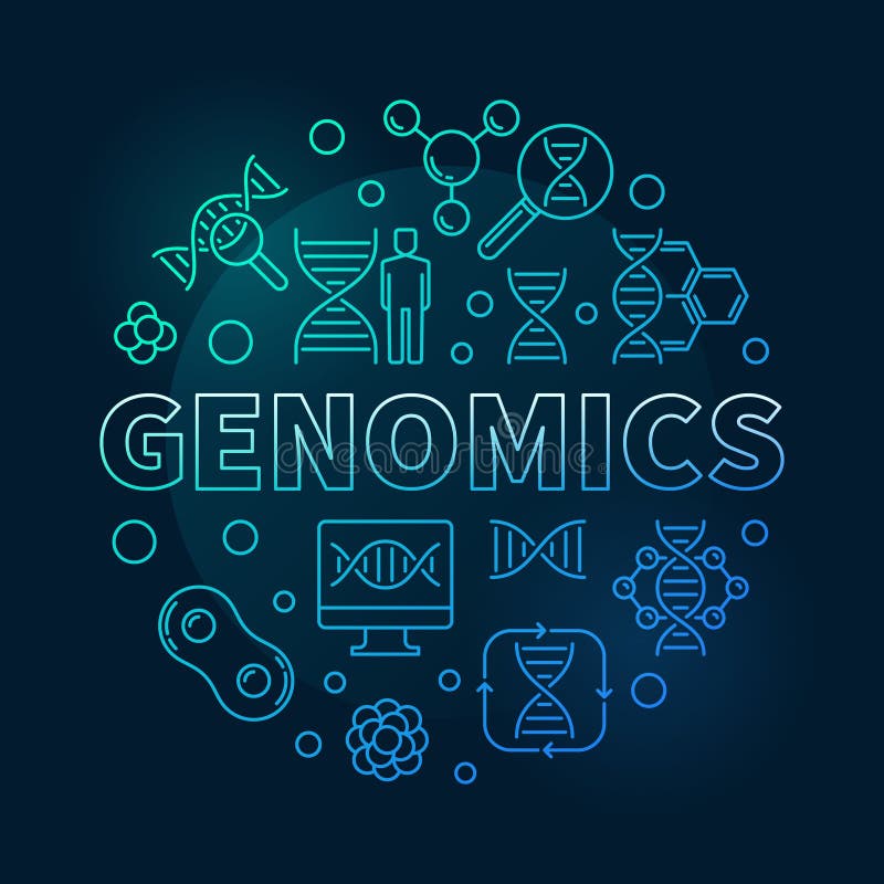 Genomics vector round blue concept outline illustration