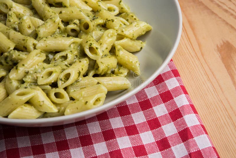 Genovese Pesto Sauce Penne Pasta Stock Image Image of cookery, herb