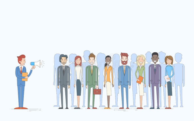 Gens d'affaires de Team Leader Group Businesspeople de collègues de Hold Megaphone Loudspeaker de patron d'homme d'affaires illustration de vecteur Gens d'affaires de Team Leader Group Businesspeople de collègues de Hold Megaphone Loudspeaker de patron d'homme d'affaires illustration de vecteur