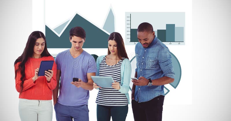 Entrepreneurs hippies avec des technologies et des graphiques illustration stock