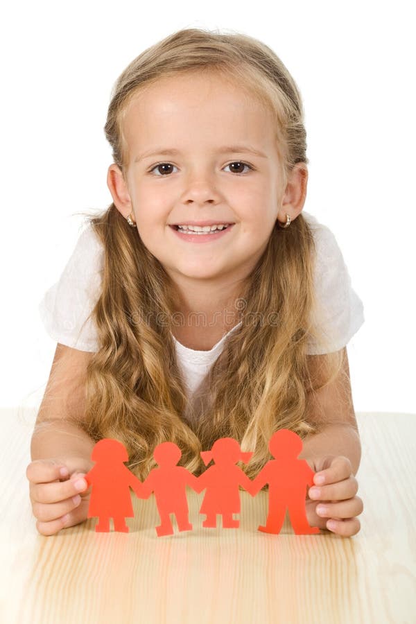Gens heureux de papier de fixation de fille photo libre de droits Gens heureux de papier de fixation de fille photo libre de droits