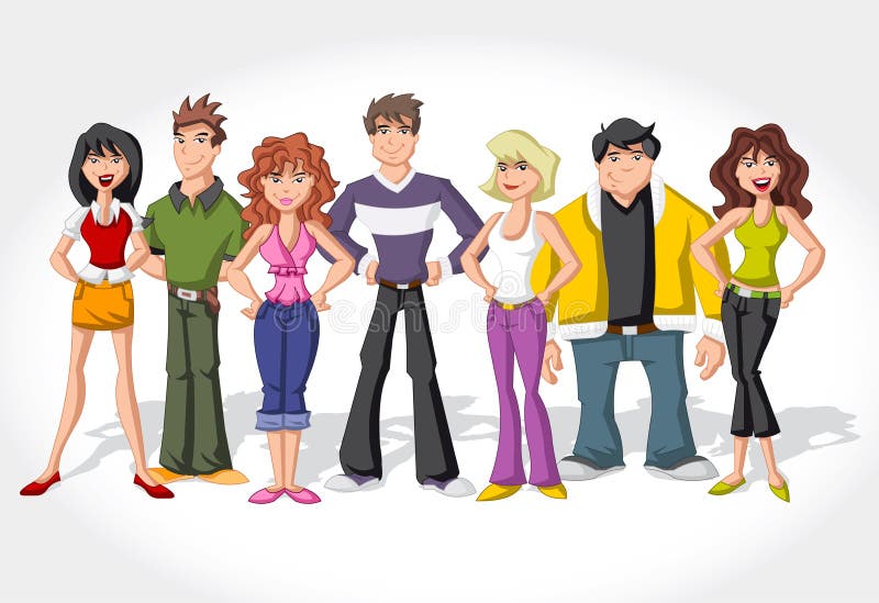 Gente adolescente de la historieta del grupo ilustración del vector Gente adolescente de la historieta del grupo ilustración del vector