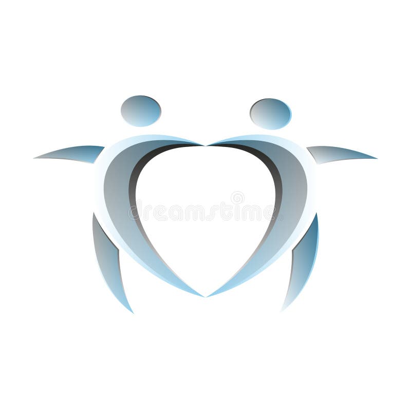 Gente astratta che ballano e simbolo di felicità in un modello di progettazione di logo di forma del cuore illustrazione vettoriale Gente astratta che ballano e simbolo di felicità in un modello di progettazione di logo di forma del cuore illustrazione vettoriale