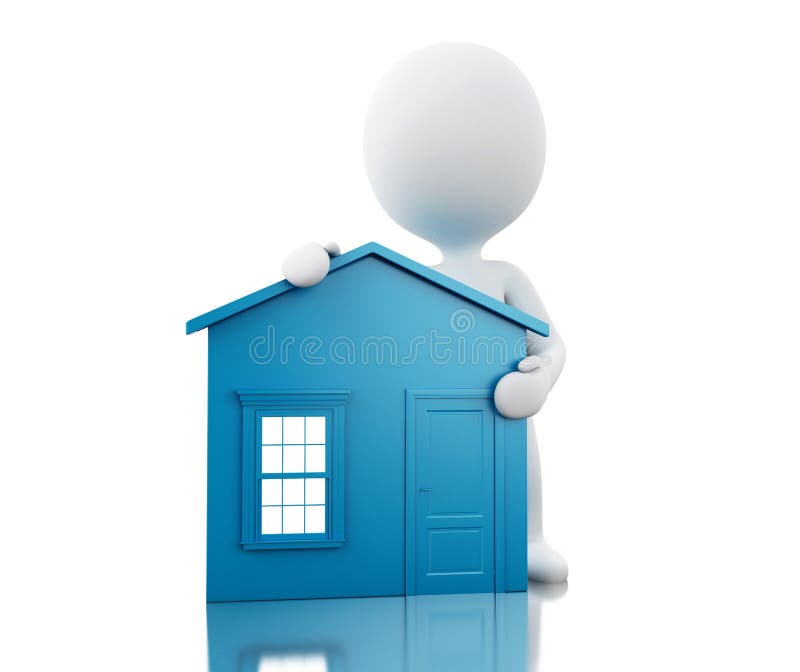 gente blanca 3d que se coloca al lado de la nueva casa stock de ilustración gente blanca 3d que se coloca al lado de la nueva casa stock de ilustración