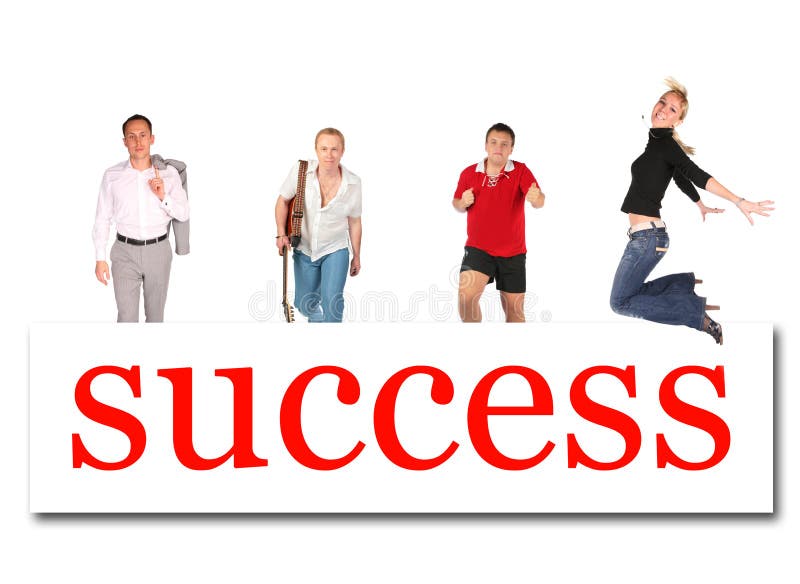 Gente commovente al collage della scheda di parola di successo fotografia stock Gente commovente al collage della scheda di parola di successo fotografia stock