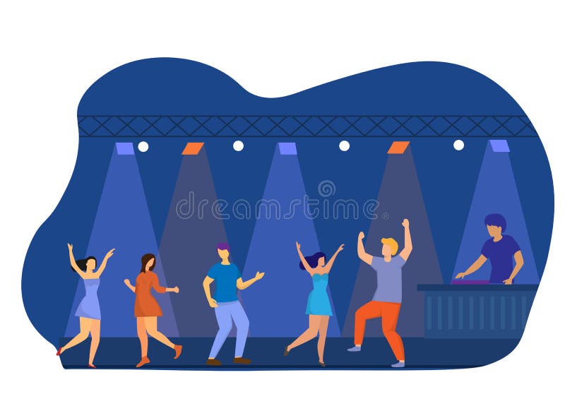 Gente De Dibujos Animados Bailando En Los Focos De Colores En La Discoteca Noche  Fiesta Ilustración del Vector - Ilustración de discoteca, noche: 211311561