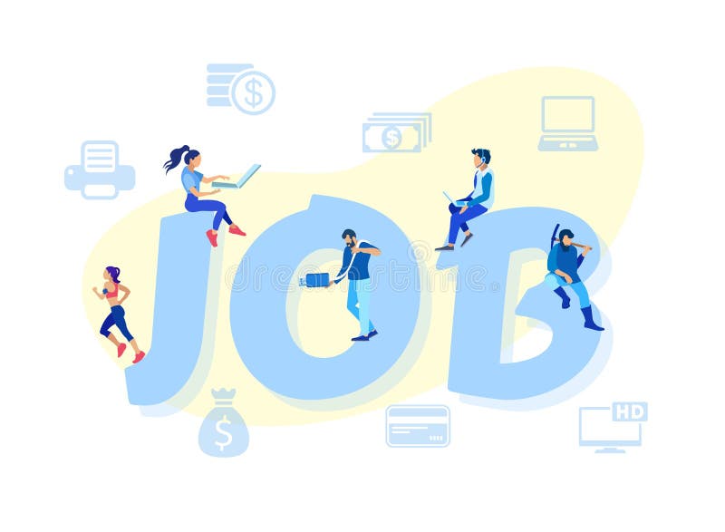Gente de la historieta que trabaja en letras enormes del trabajo de la palabra ilustración del vector Gente de la historieta que trabaja en letras enormes del trabajo de la palabra ilustración del vector