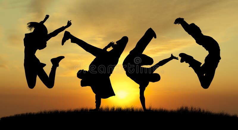 Gente de salto de la felicidad de la silueta en puesta del sol foto de archivo libre de regalías Gente de salto de la felicidad de la silueta en puesta del sol foto de archivo libre de regalías