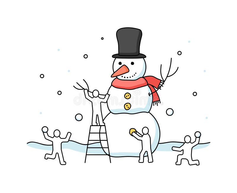 Gente Decorando Muñecos De Nieve Y Jugando Bola De Nieve Ilustración del Vector - Ilustración de jugando, muñecos: 159428478