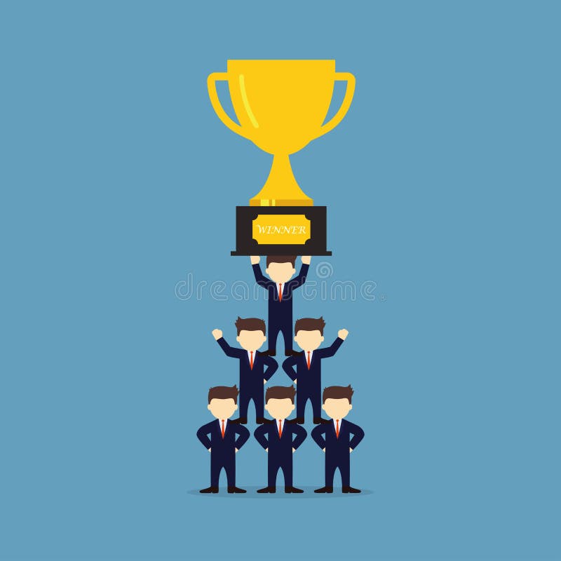 Gente del funcionamiento de la historieta peque?a con el trofeo Ejemplo del vector para el dise?o de negocio e infographic stock de ilustración Gente del funcionamiento de la historieta peque?a con el trofeo Ejemplo del vector para el dise?o de negocio e infographic stock de ilustración