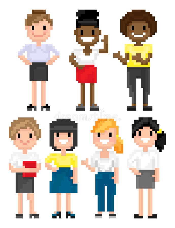 Gente del pixel, secretaria Office Workers de las hembras ilustración del vector Gente del pixel, secretaria Office Workers de las hembras ilustración del vector