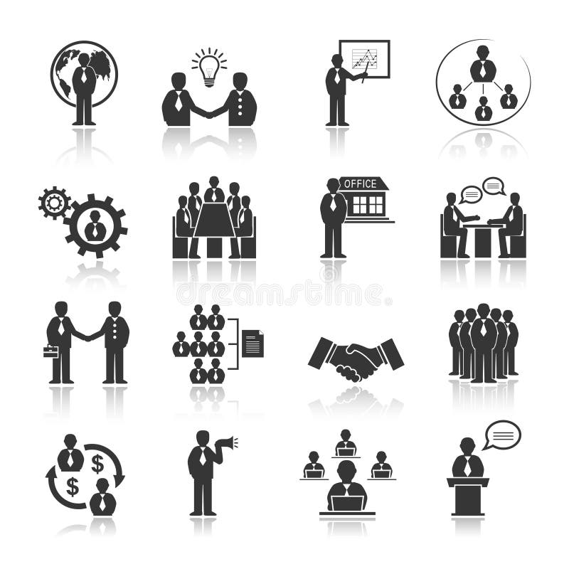 Gente di affari che incontra le icone messe royalty illustrazione gratis