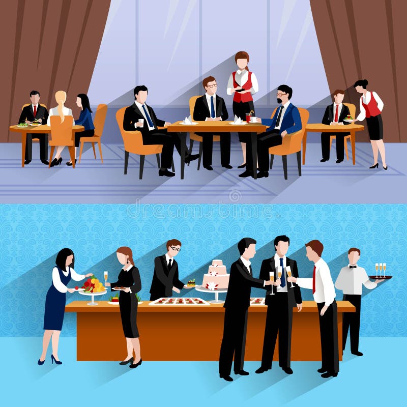 Gente di affari del pranzo 2 della composizione nelle insegne illustrazione di stock Gente di affari del pranzo 2 della composizione nelle insegne illustrazione di stock
