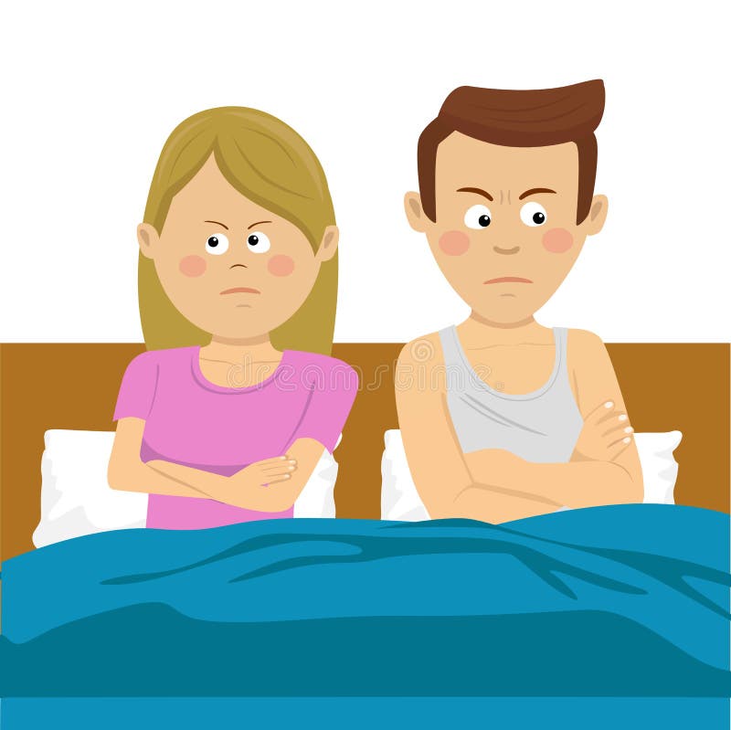 Gente, dificultades y concepto de familia - pares infelices de la relación que tienen conflicto en cama en casa ilustración del vector Gente, dificultades y concepto de familia - pares infelices de la relación que tienen conflicto en cama en casa ilustración del vector