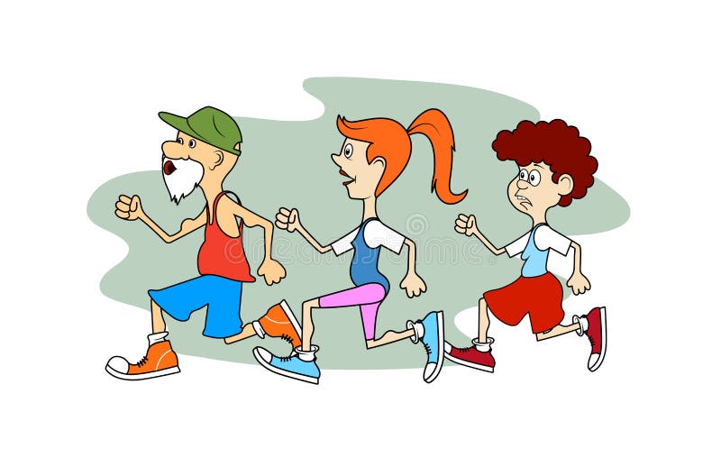 Gente divertida de la caricatura que corre en un grupo ilustración del vector Gente divertida de la caricatura que corre en un grupo ilustración del vector