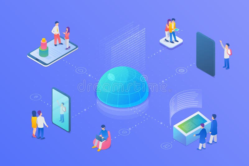 Gente en la ilustración vectorial plana isométrica de la red en Internet. Concepto de medios de comunicación mundiales stock de ilustración Gente en la ilustración vectorial plana isométrica de la red en Internet. Concepto de medios de comunicación mundiales stock de ilustración