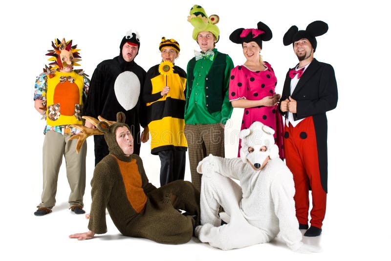 Group of actors wearing various costumes. Group of actors wearing various costumes.