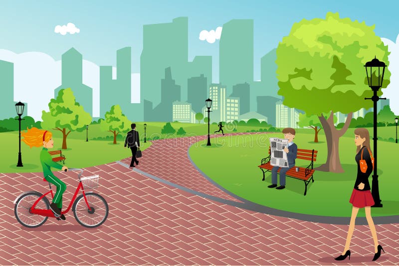 Gente en un parque de la ciudad ilustración del vector