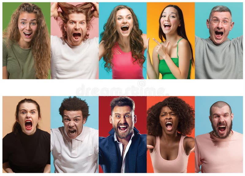 Gente enojada que grita El collage de diversas expresiones faciales, emociones y sensaciones humanas de hombres jovenes y de muje imagen de archivo Gente enojada que grita El collage de diversas expresiones faciales, emociones y sensaciones humanas de hombres jovenes y de muje imagen de archivo
