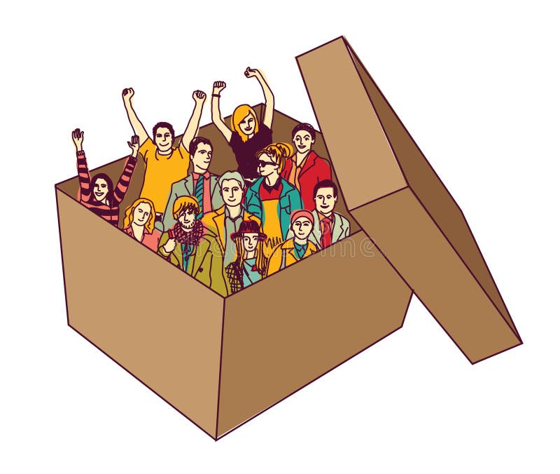 Gente feliz del equipo del negocio del grupo en aislante de la caja stock de ilustración Gente feliz del equipo del negocio del grupo en aislante de la caja stock de ilustración