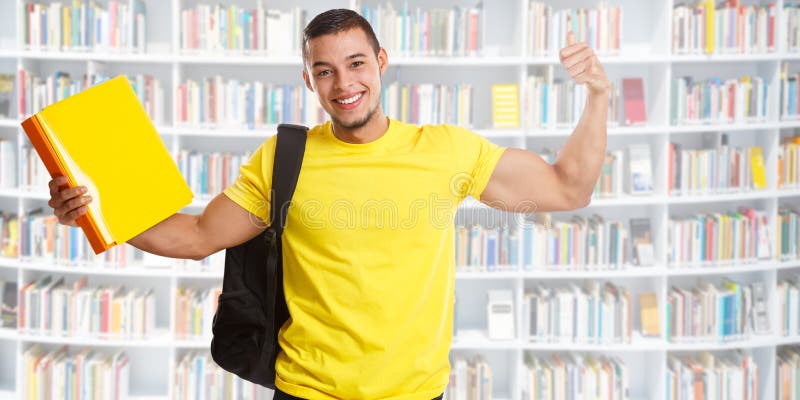 Gente fuerte de la biblioteca del poder de la bandera acertada del éxito del estudiante imagen de archivo Gente fuerte de la biblioteca del poder de la bandera acertada del éxito del estudiante imagen de archivo