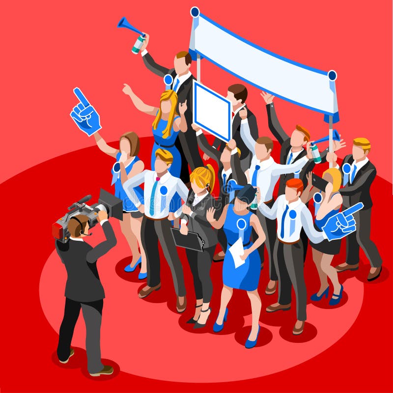 Gente isometrica di vettore di raduno del partito di Infographic di notizie di elezione illustrazione vettoriale Gente isometrica di vettore di raduno del partito di Infographic di notizie di elezione illustrazione vettoriale