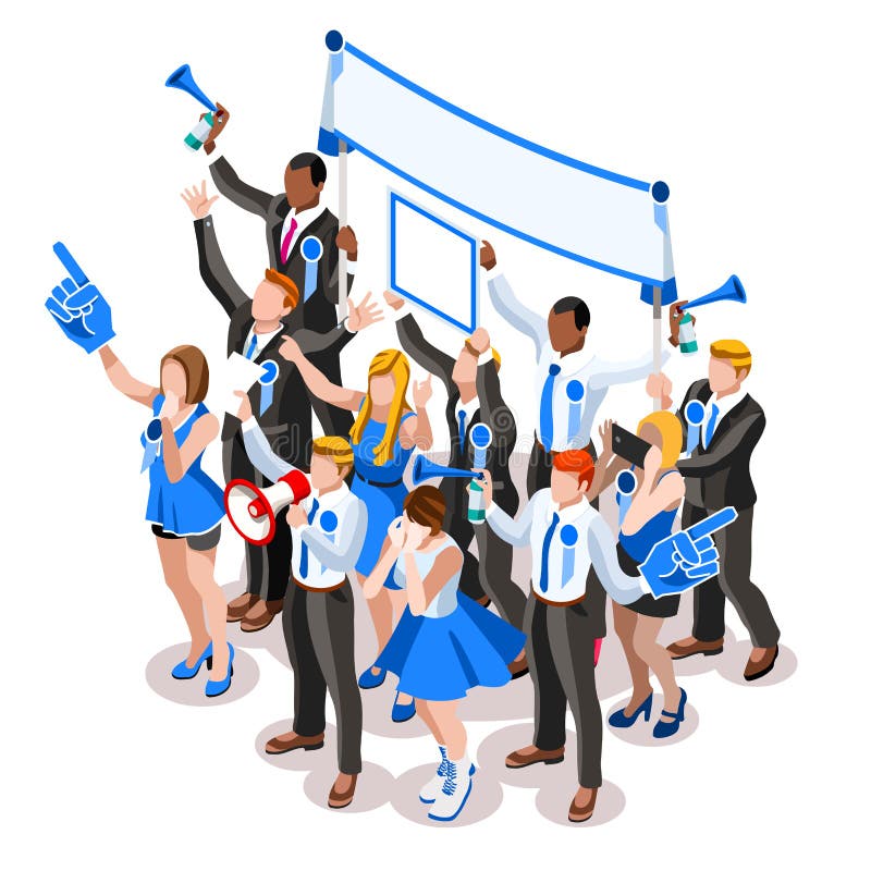 Gente isometrica incoraggiante di vettore dei sostenitori di Infographic di elezione illustrazione di stock Gente isometrica incoraggiante di vettore dei sostenitori di Infographic di elezione illustrazione di stock