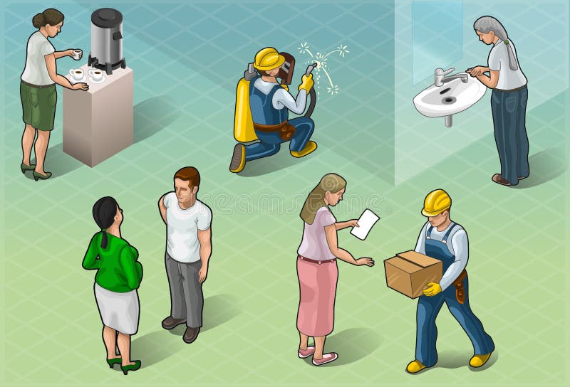 Gente isométrica de los servicios en algunas posiciones stock de ilustración Gente isométrica de los servicios en algunas posiciones stock de ilustración