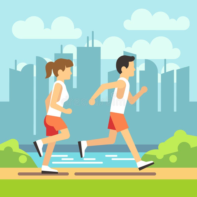 Gente pareggiante di sport, uomo corrente atletico e donna Concetto di sanità di vettore illustrazione di stock Gente pareggiante di sport, uomo corrente atletico e donna Concetto di sanità di vettore illustrazione di stock