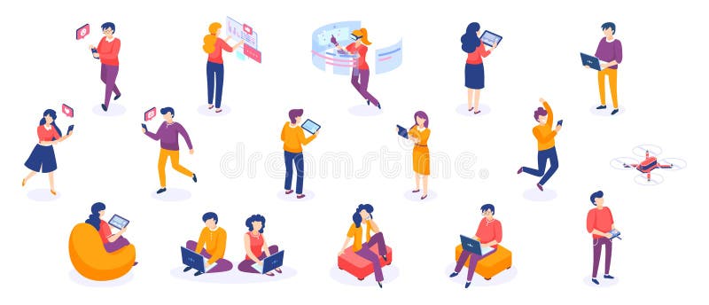 Gente y artilugios isométricos Caracteres de los hombres jovenes y de las mujeres con smartphones y artilugios Negocio independie libre illustration Gente y artilugios isométricos Caracteres de los hombres jovenes y de las mujeres con smartphones y artilugios Negocio independie libre illustration