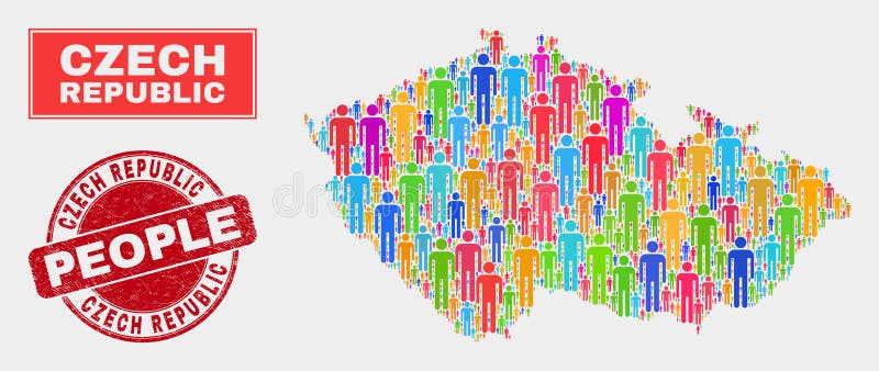 Gente y sello de goma de la población del mapa de la República Checa stock de ilustración Gente y sello de goma de la población del mapa de la República Checa stock de ilustración