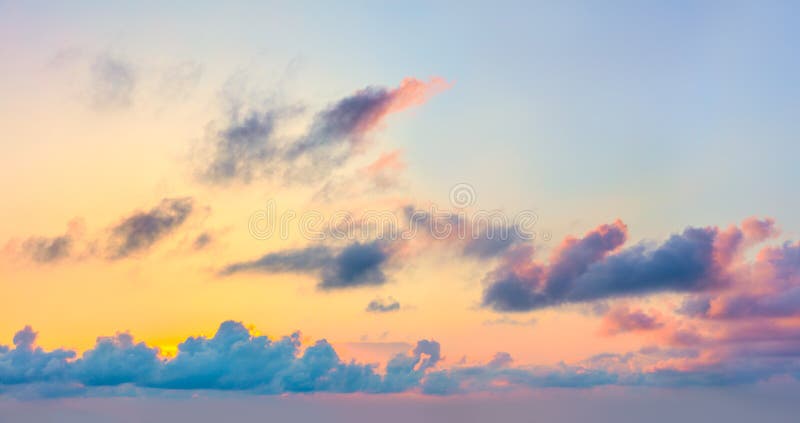 Gentle colors of Sunset Sunrise Sundown Sky with colorful clouds royalty free stock photo.