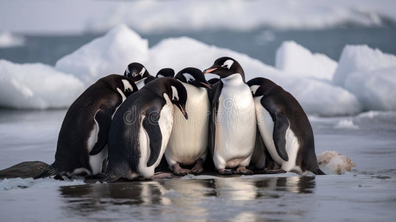 Gentoo Penguins Huddle in Antarctic Waters