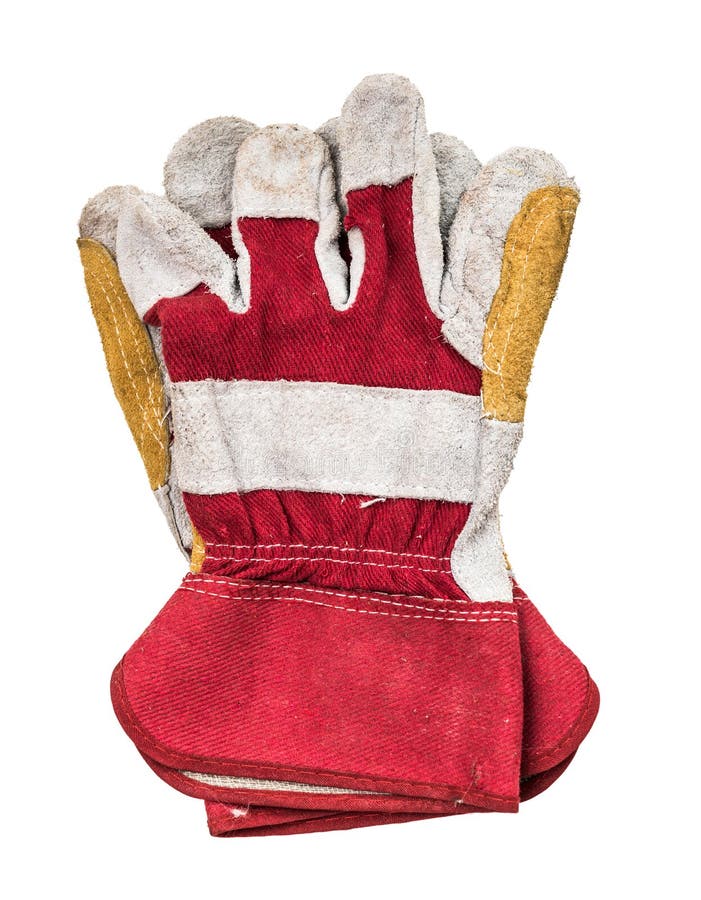 Genuine White Leather And Red Fabric Work Gloves Stock Photo Image of