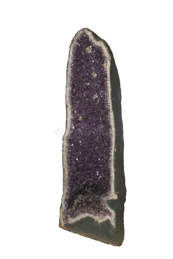 Geode. Sliced geode from Wanda's mine, Misiones, Argentina, containing quartz and amethyst crystals. Isolated over white. Clipping path is included royalty free stock images Geode. Sliced geode from Wanda's mine, Misiones, Argentina, containing quartz and amethyst crystals. Isolated over white. Clipping path is included royalty free stock images